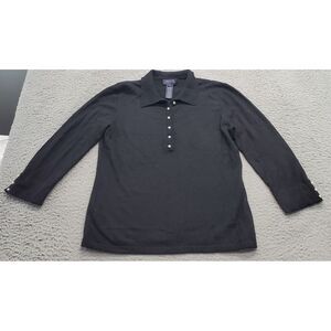 Jones New York Signature Polo Shirt‎ Womens Medium Black Long Sleeve Collared